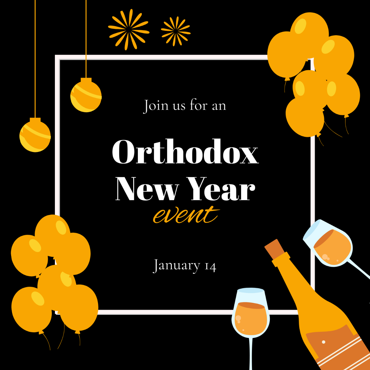 Orthodox New Year Flyer Vector Template