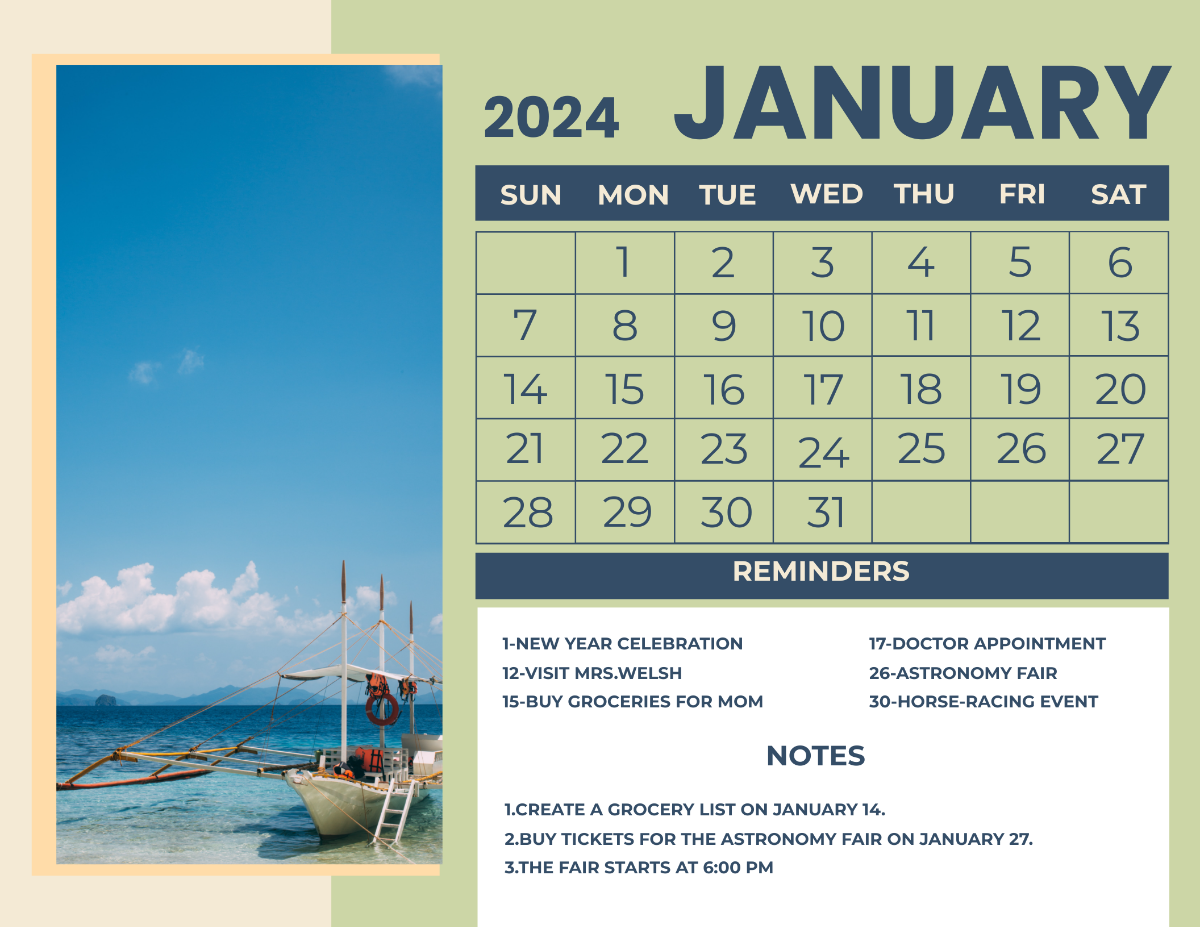 January 2024 Photo Calendar Template