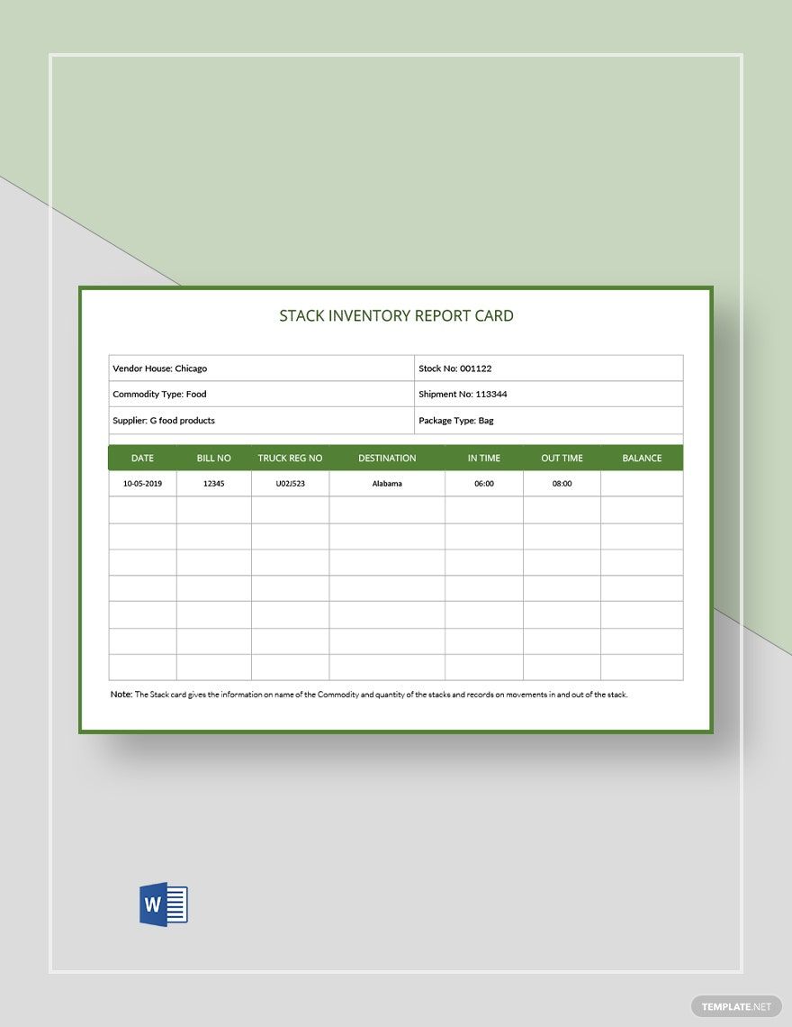 Free Stack Inventory Report Card Template
