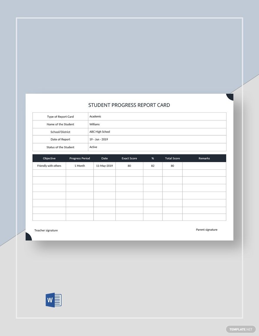 Free Student Progress Report Card Template Download In Word Google 