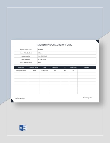 Student Progress Report Card 
