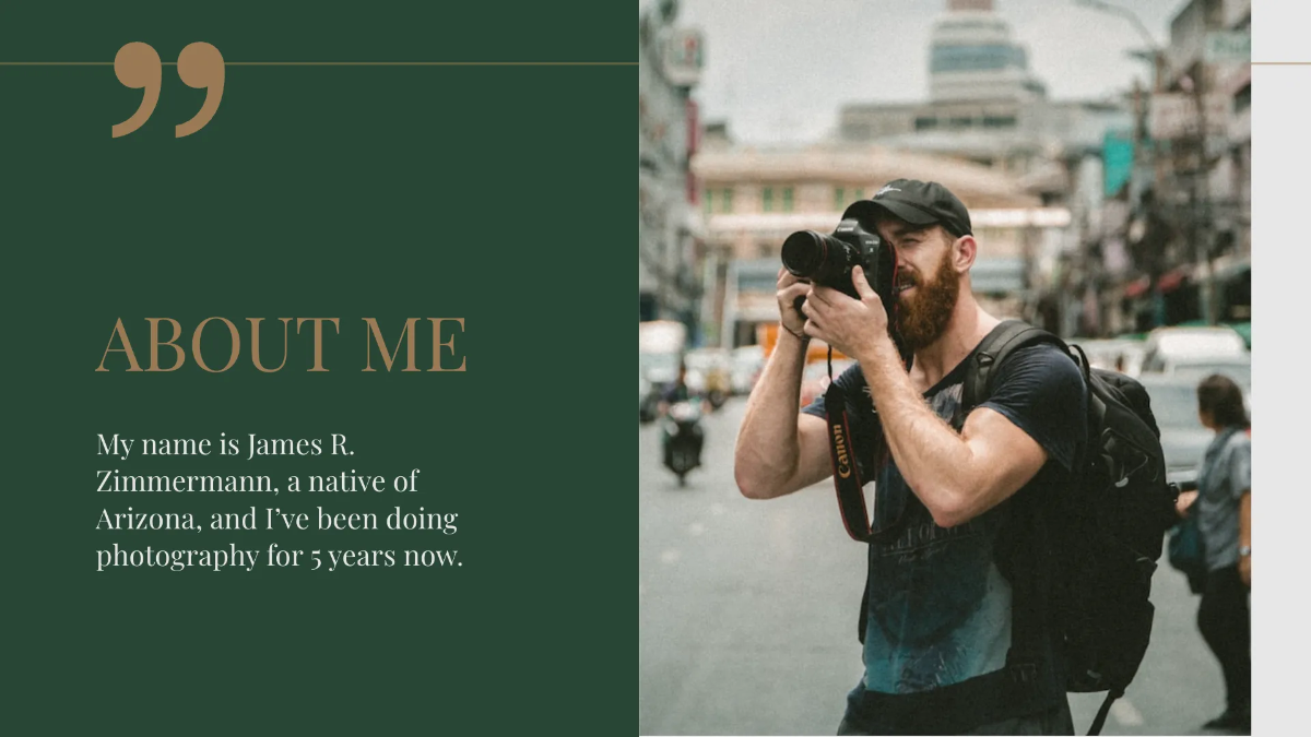 Free Photographer Portfolio Presentation Template to Edit Online
