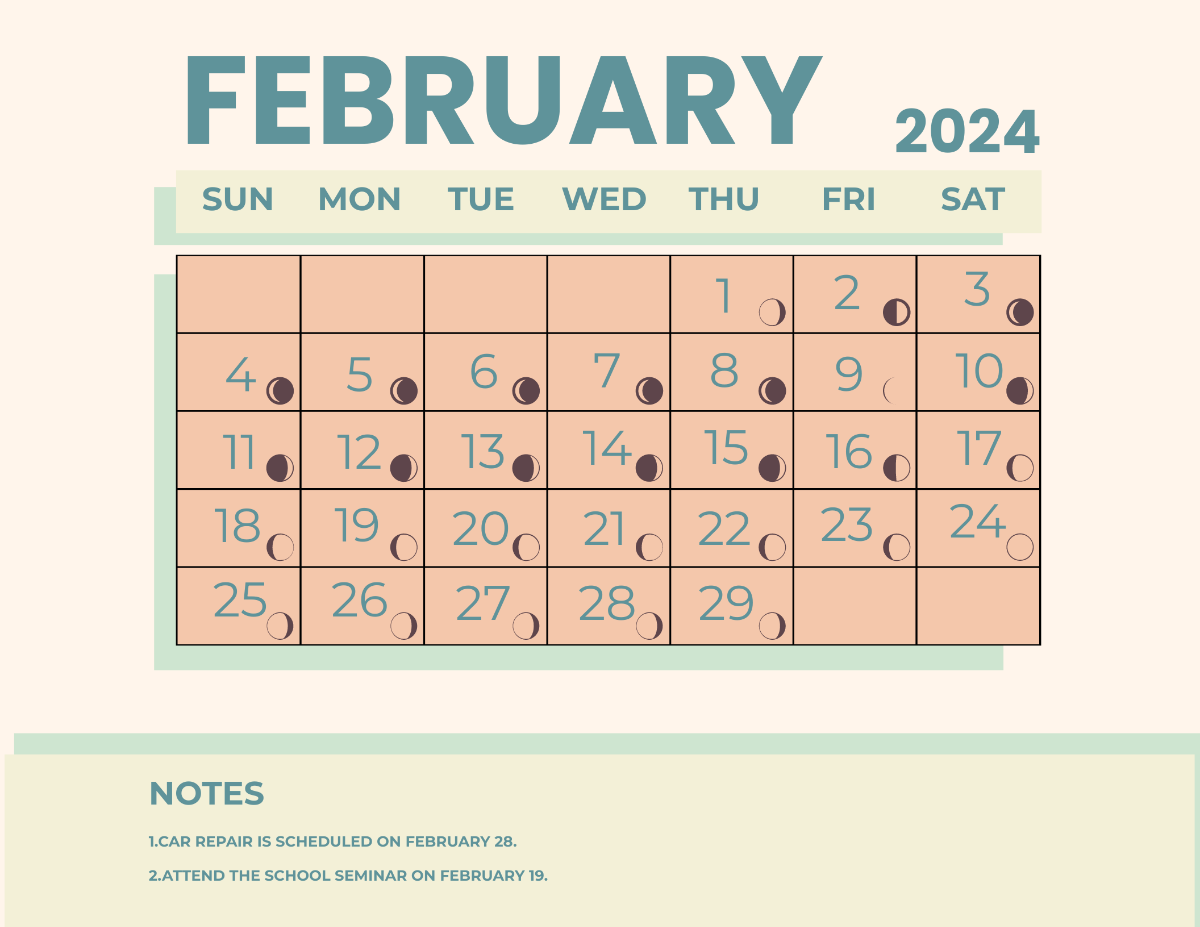  February 2024 Calendar With Moon Phases Template