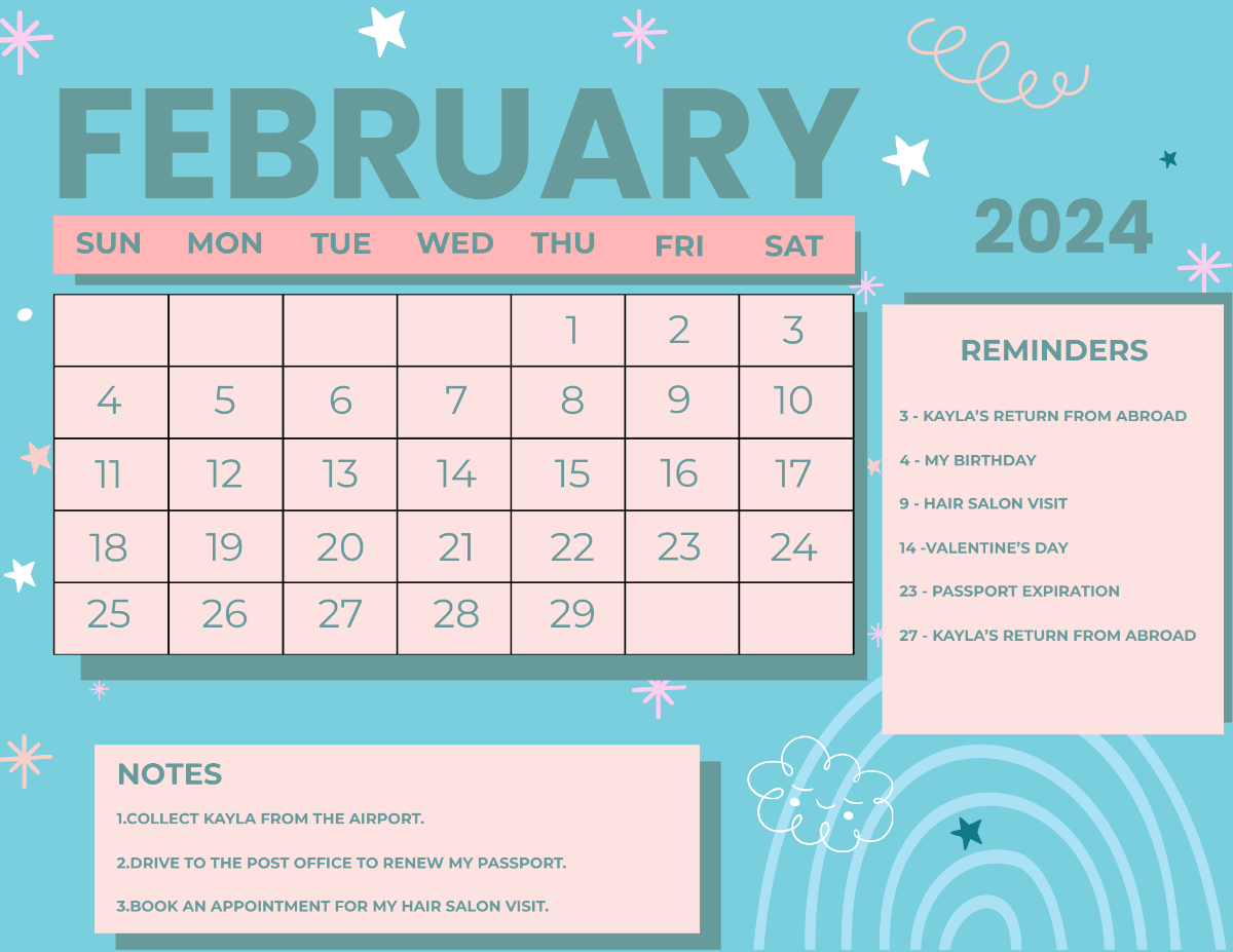 Cute February 2024 Calendar Template