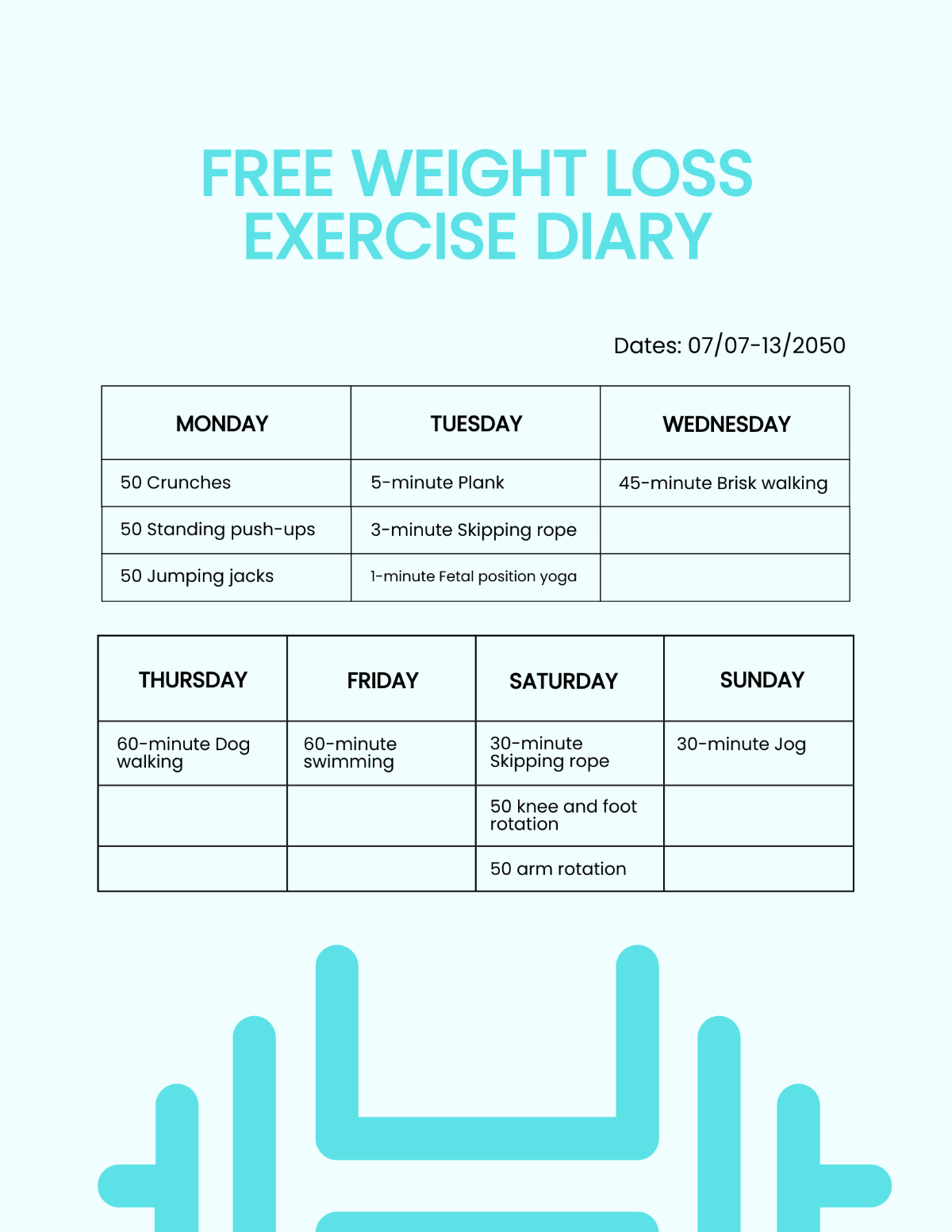 Exercise Diary Template