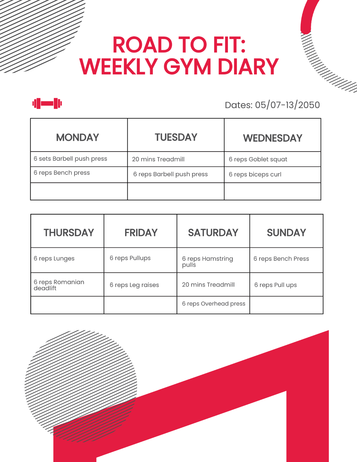 Gym Diary Template