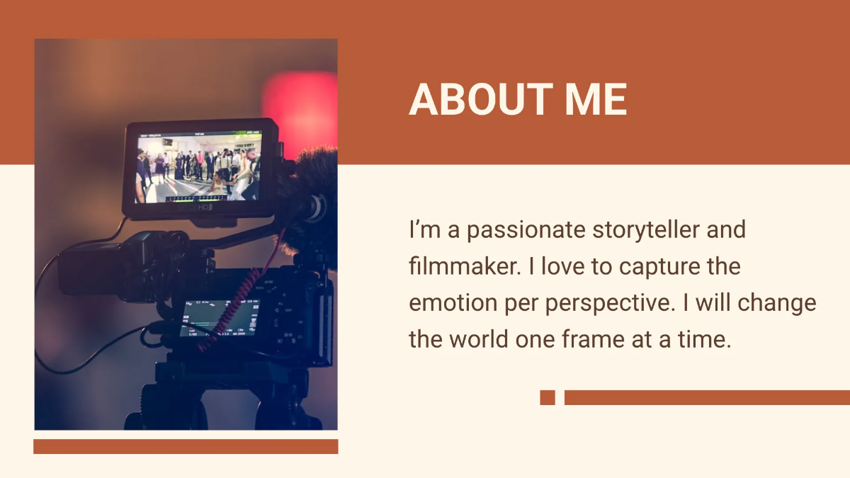 Free Filmmaker Portfolio Presentation Template to Edit Online