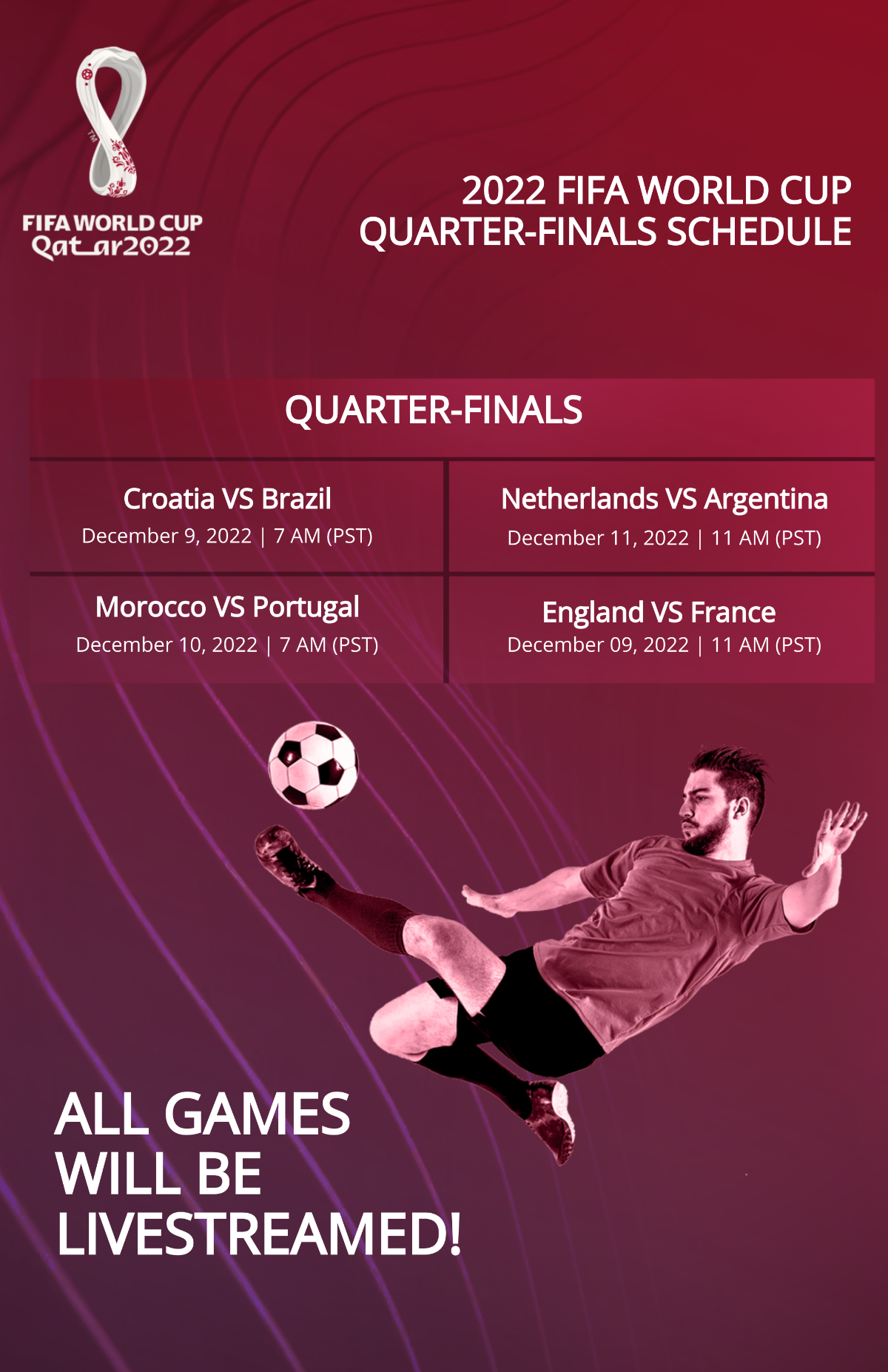 FIFA World Cup 2022 Quarter-Finals Schedule Poster Template