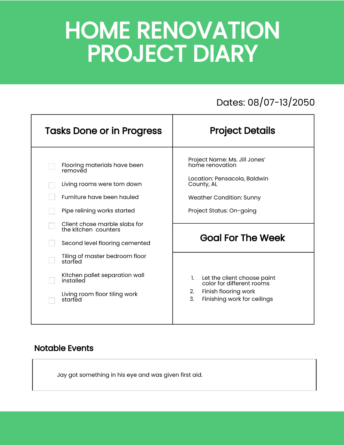 Project Diary Template