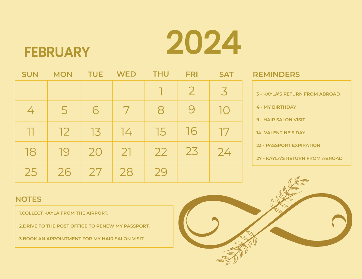 Fancy February 2024 Calendar Template