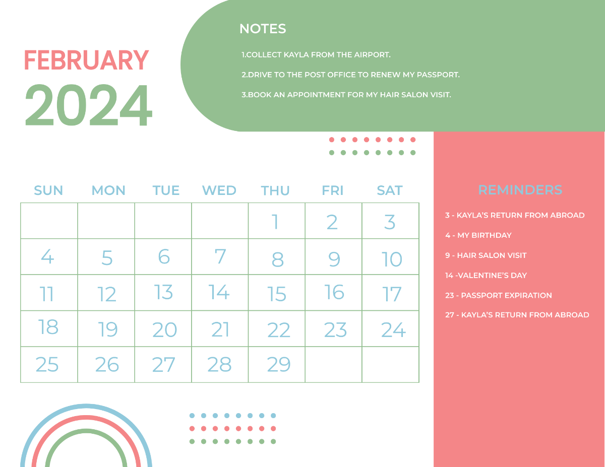 Colorful February 2024 Calendar Template