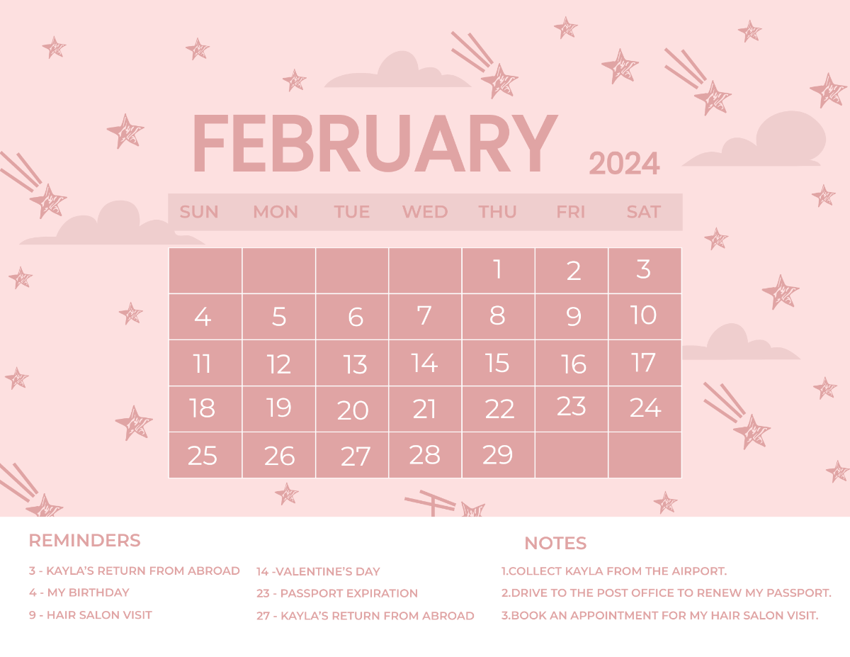 February 2024 Monthly Calendar Template