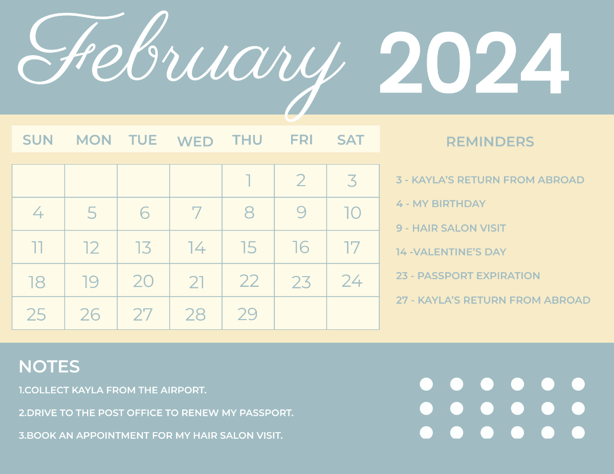 Calligraphy February 2024 Calendar Template