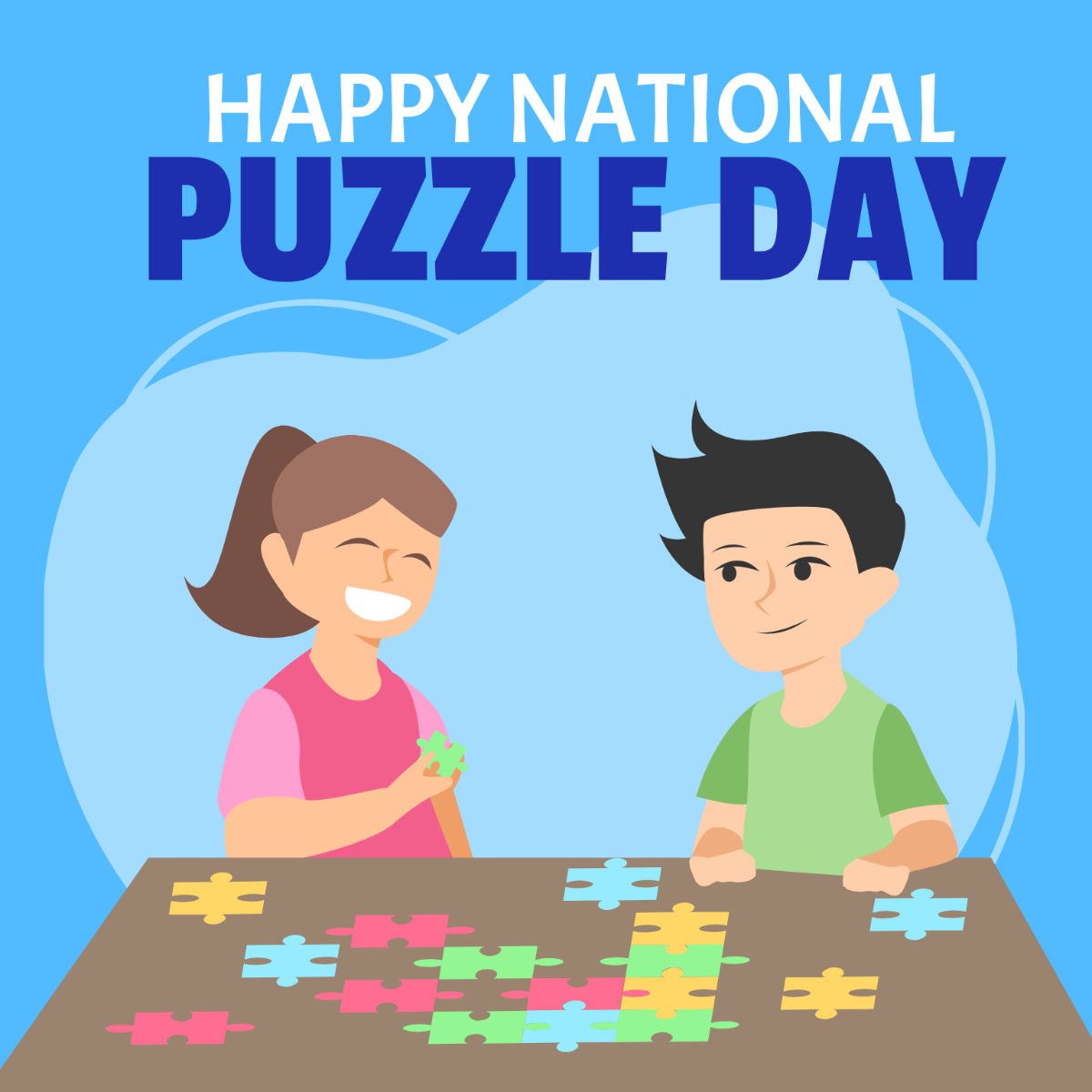 Happy National Puzzle Day Illustration Template