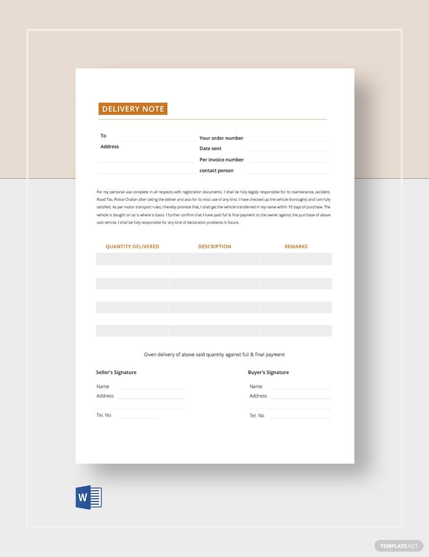 Free Blank Delivery Note Template