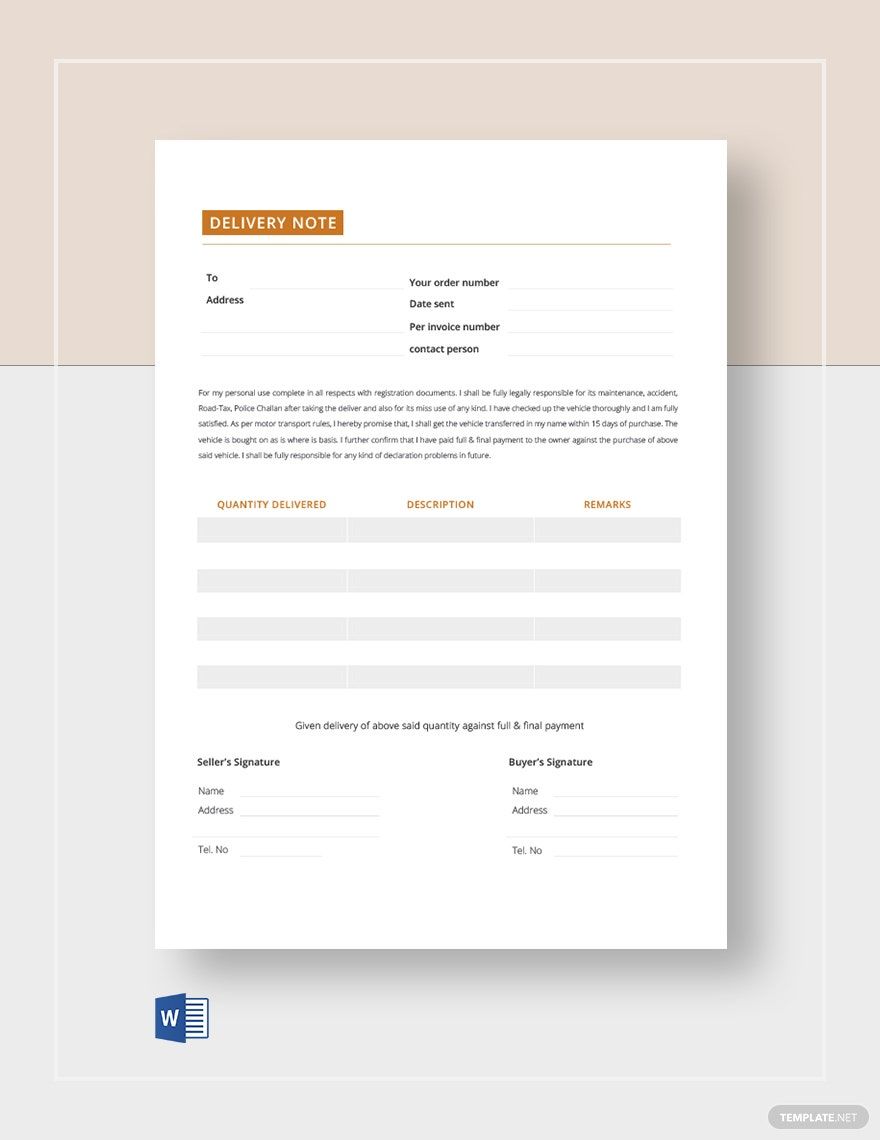 Blank Delivery Note Template