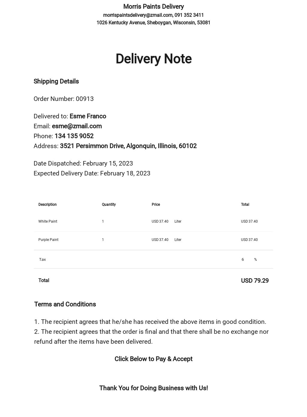 Delivery Note Template Word