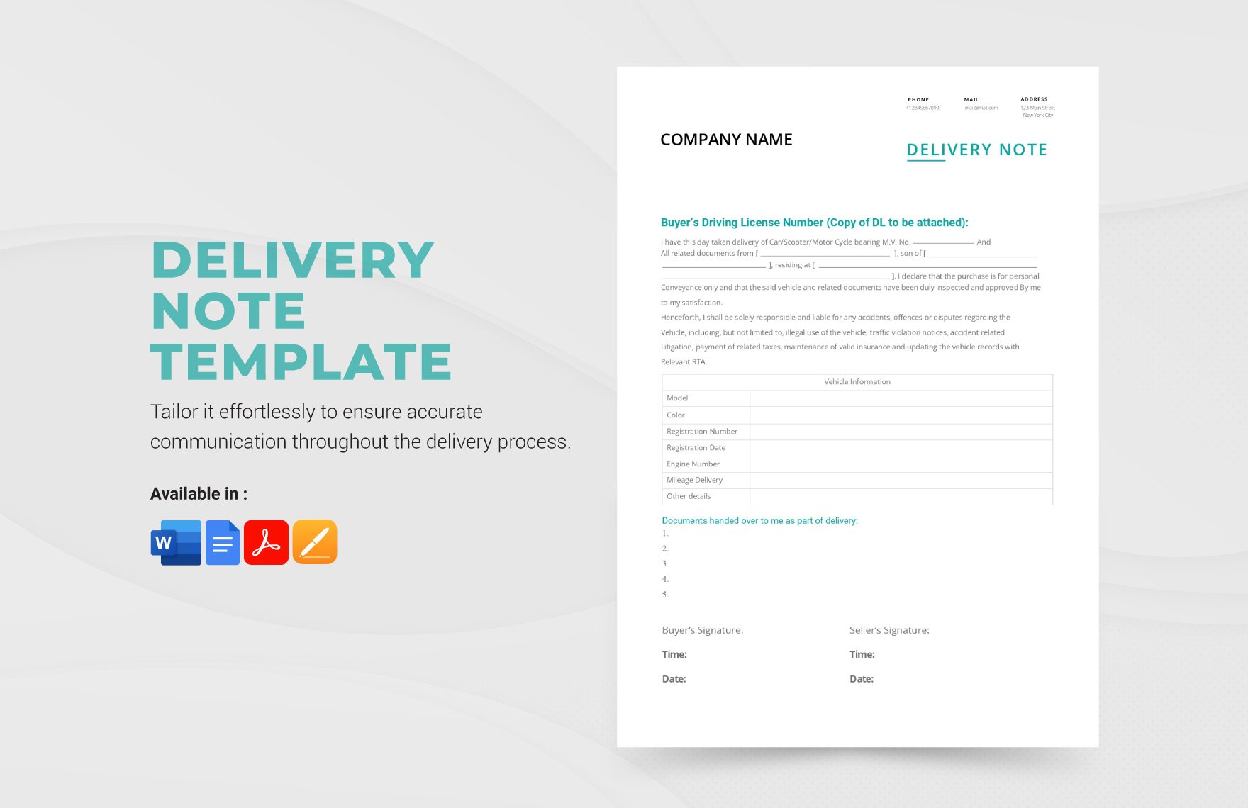 Delivery Note Template in Word, Google Docs, PDF, Apple Pages