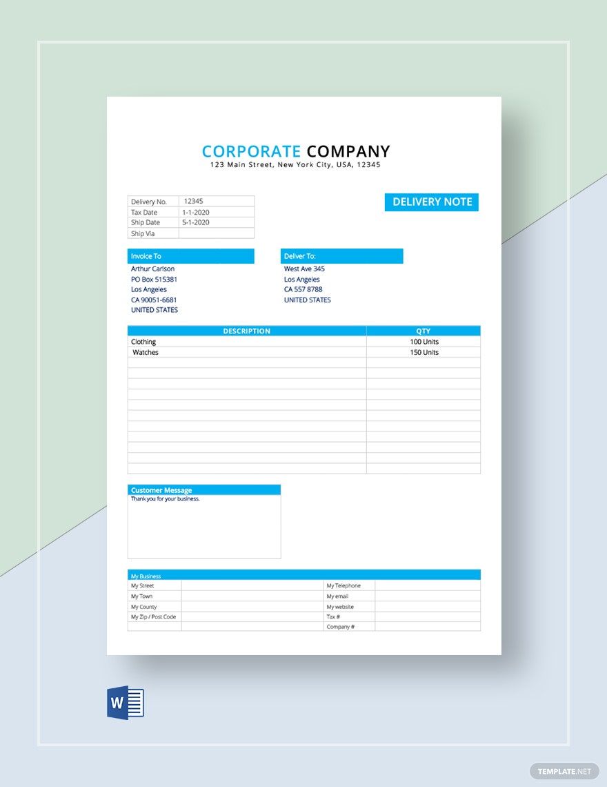 Product Delivery Note Template