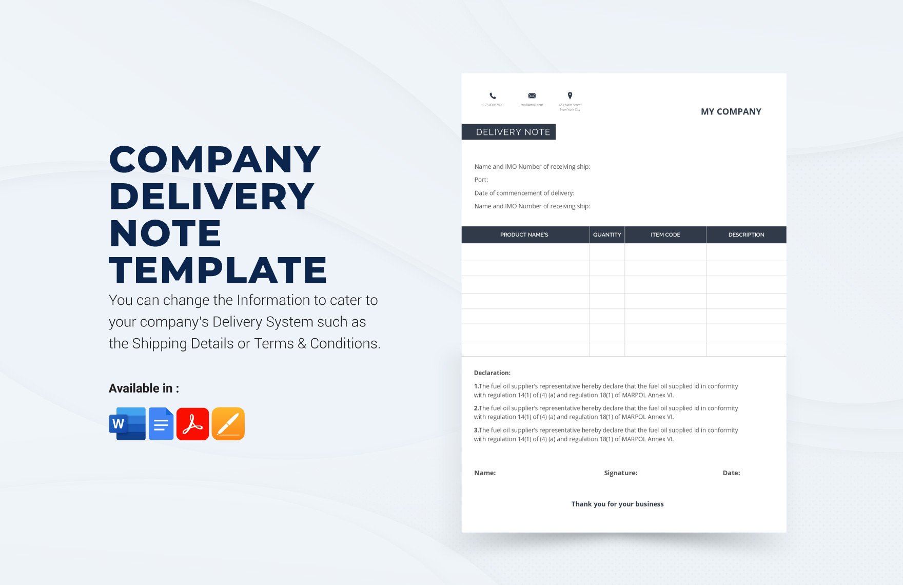Company Delivery Note Template