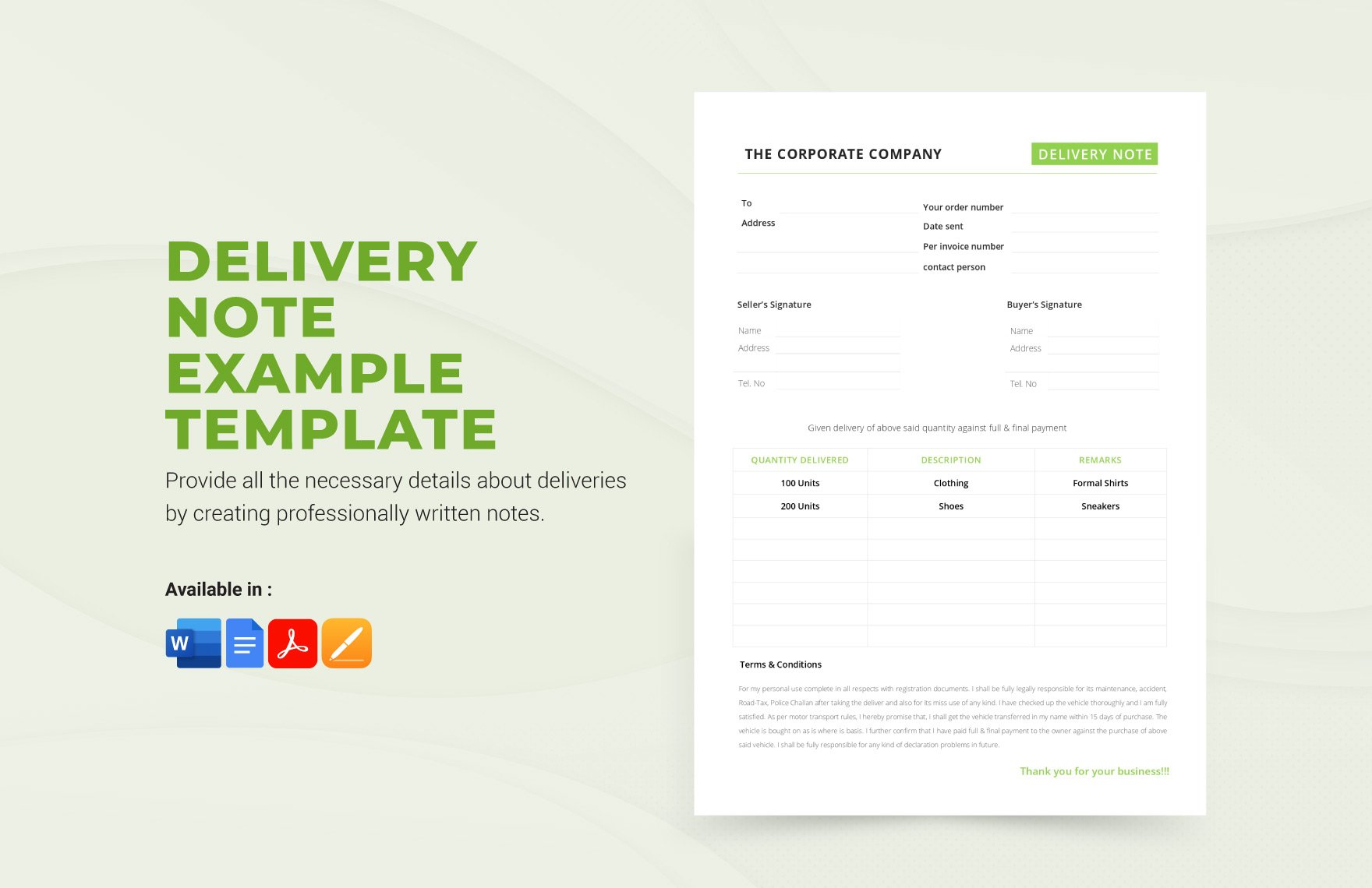 Delivery Note Example Template in Word, Google Docs, PDF, Apple Pages