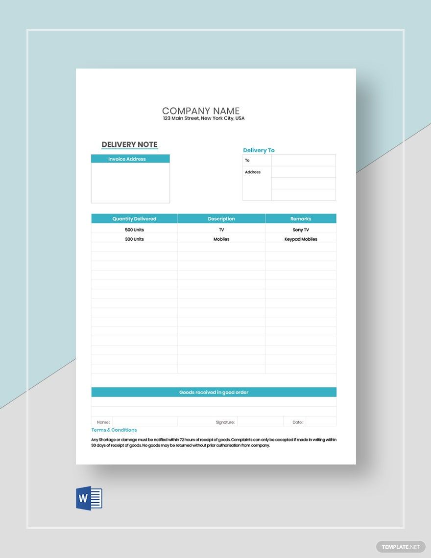 Editable Delivery Note Template