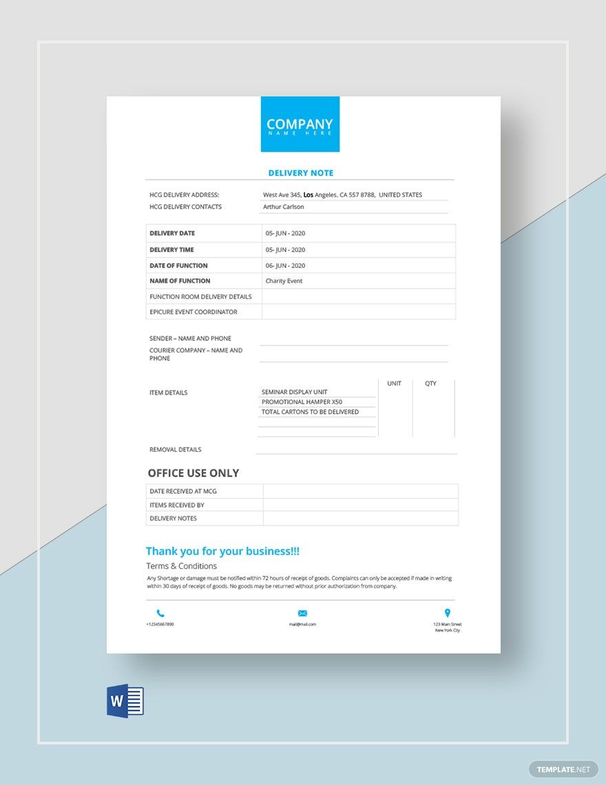 Official Use Delivery Note Template
