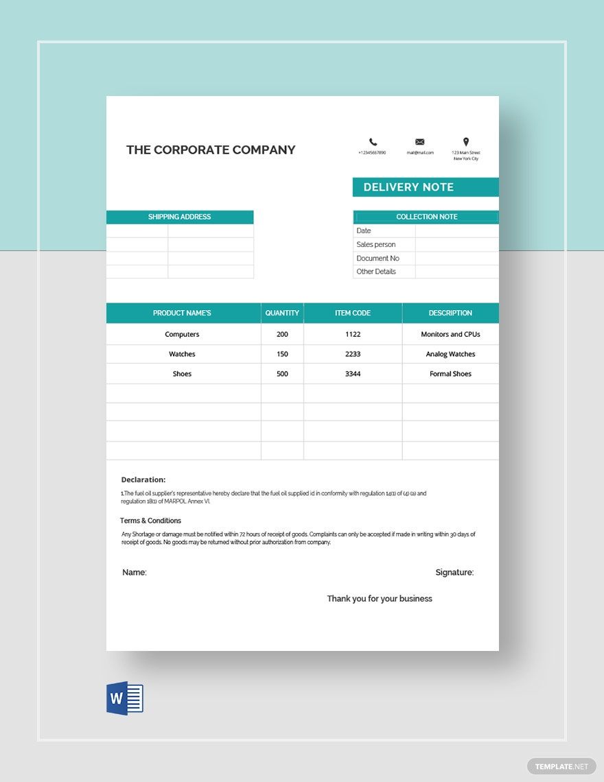 Free Simple Delivery Note Template