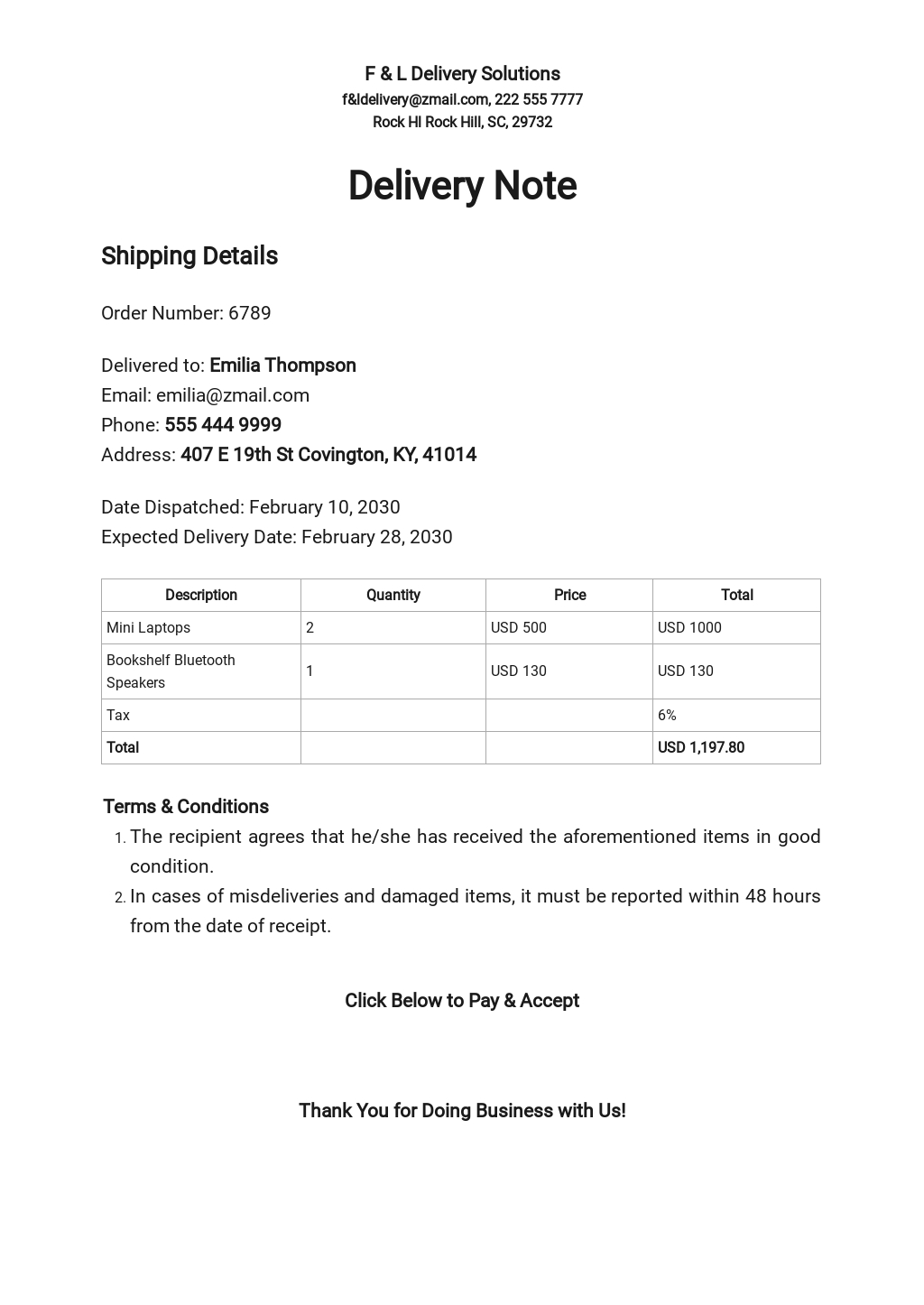 Delivery Note Template By Business In A Box - Bank2home.com