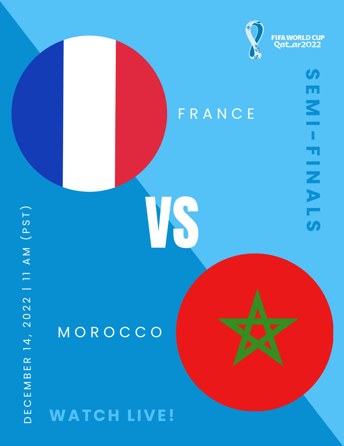 World Cup 2022 Semi-Finals France Vs Morocco Flyer Template