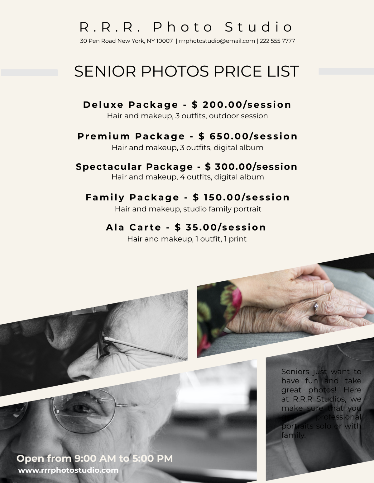 Modern Senior Portrait Pricing Guide Template