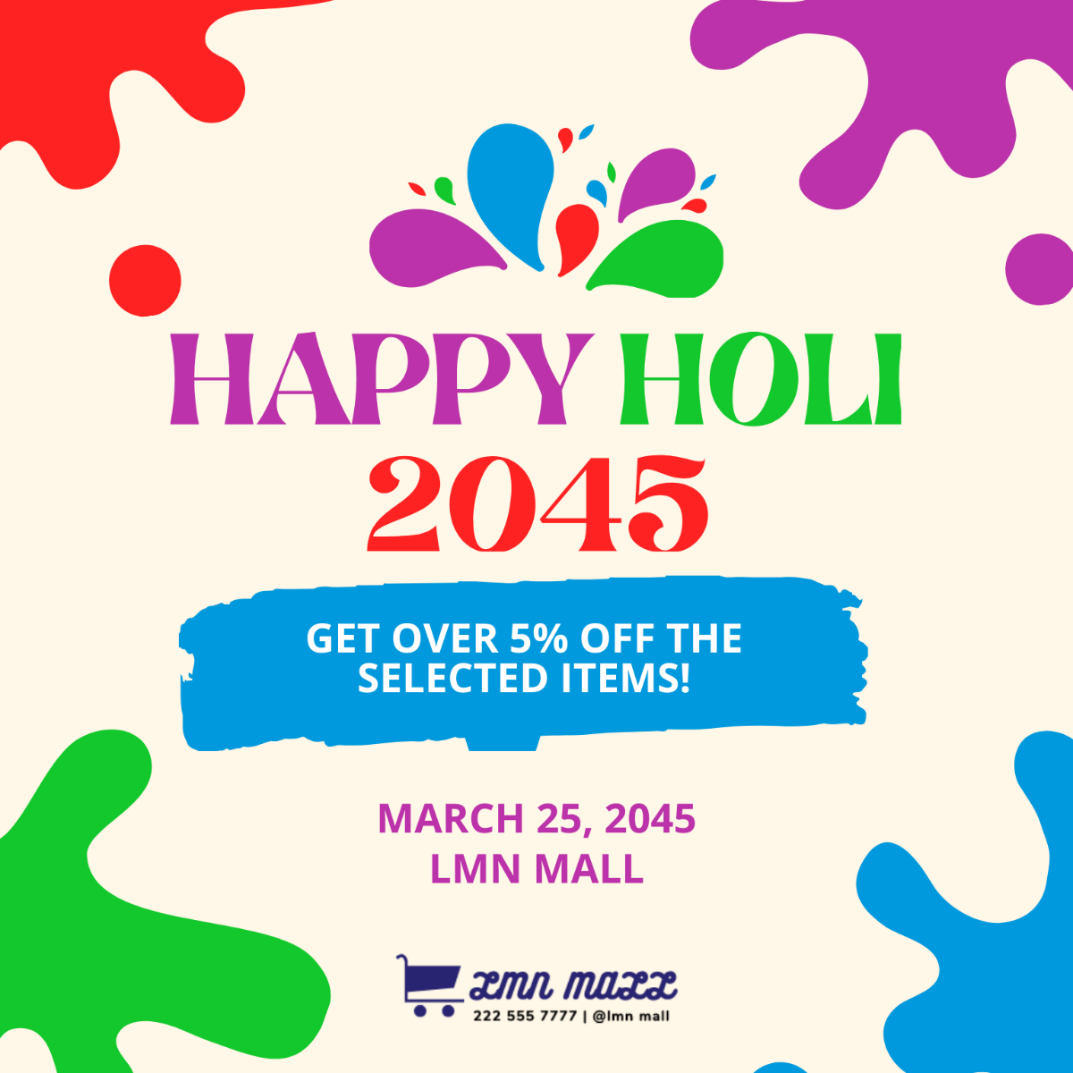 Free Holi Greeting Card Vector Template