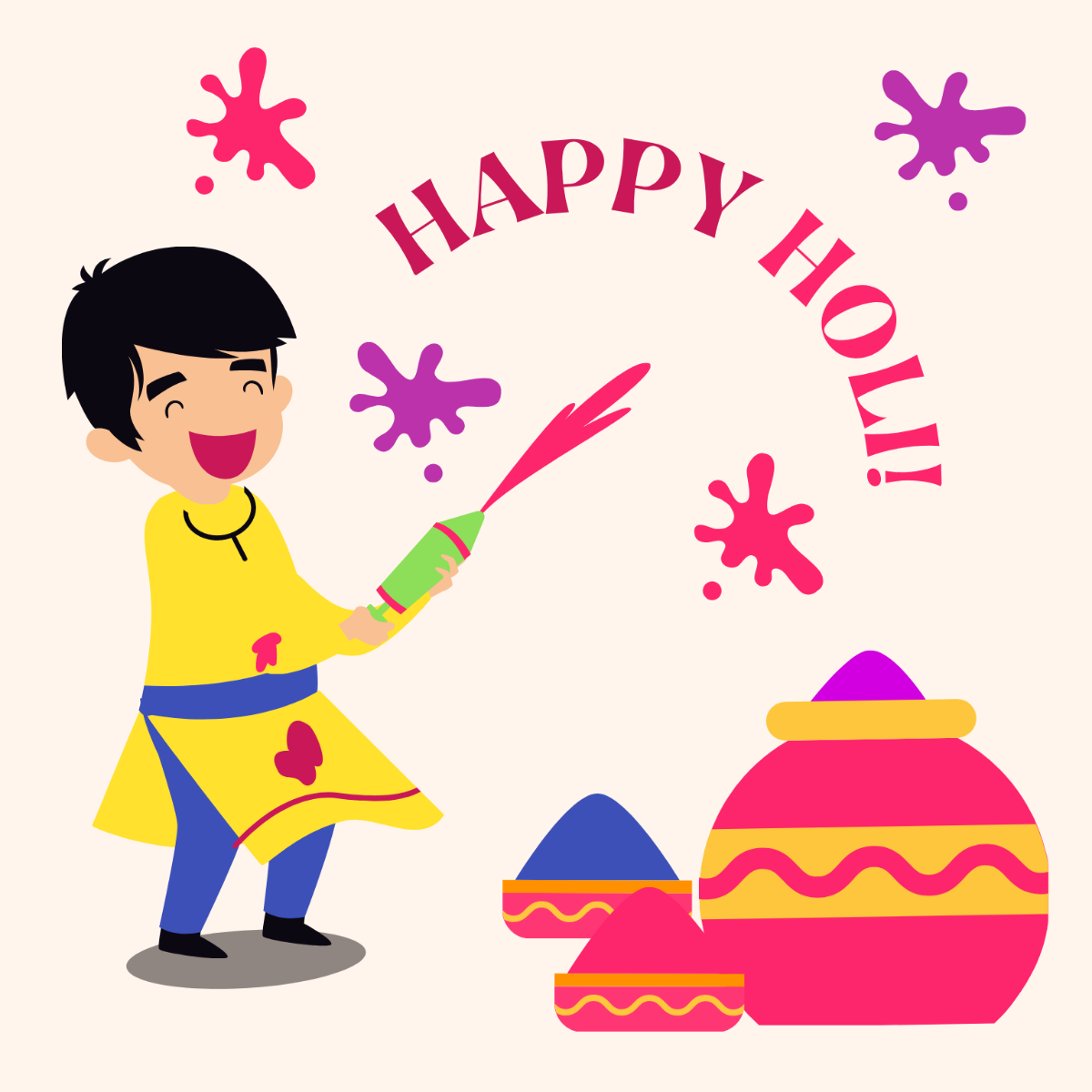 Holi Cartoon Vector Template