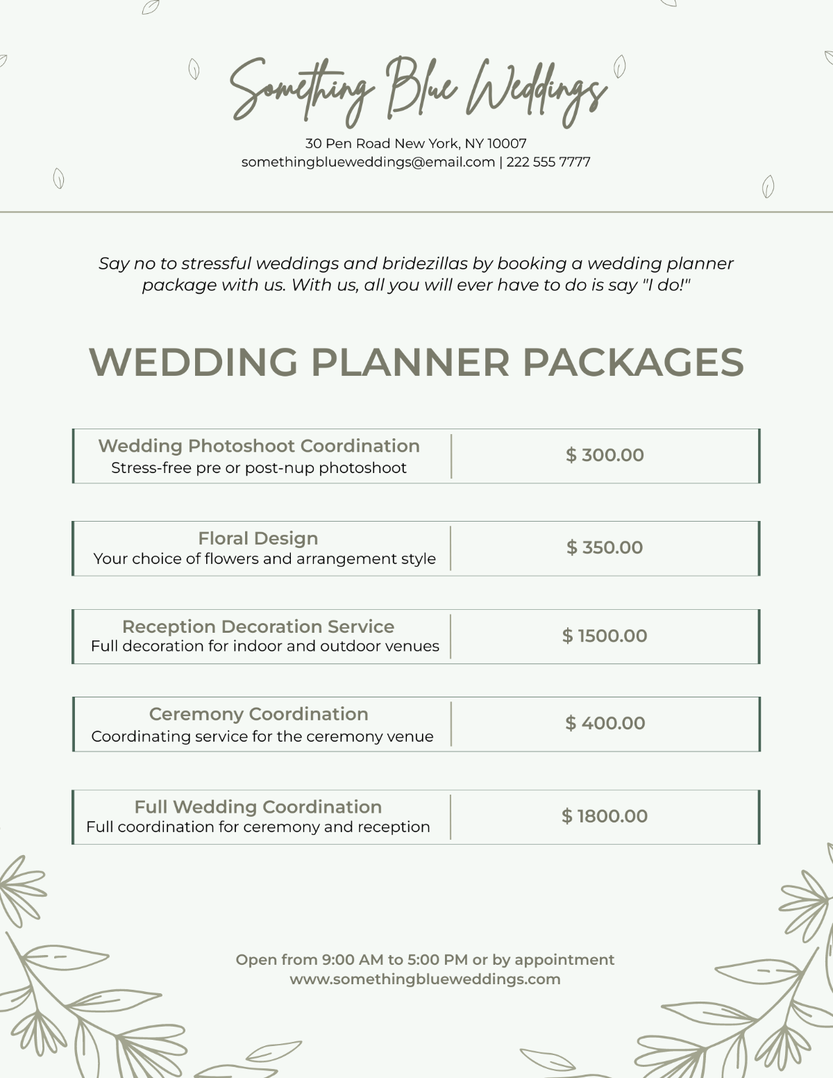 Wedding Planner Pricing Guide Template