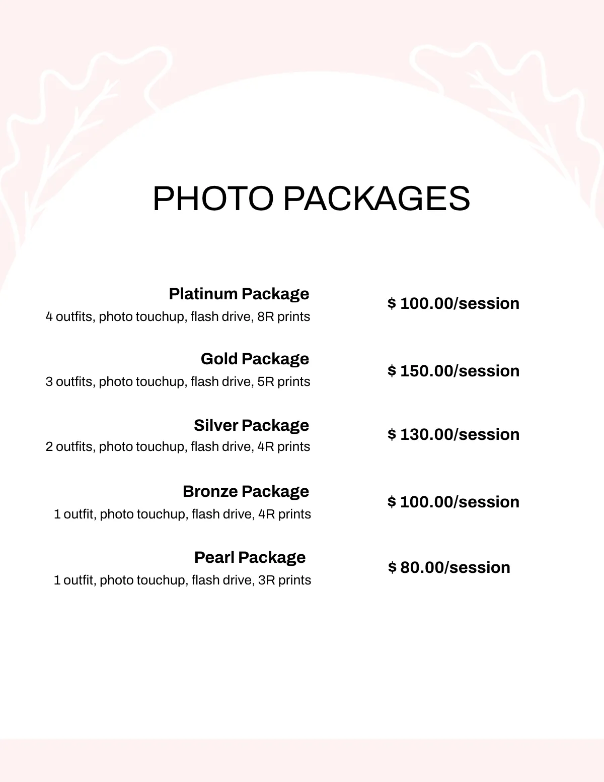 Free Senior Portrait Pricing Guide Template to Edit Online