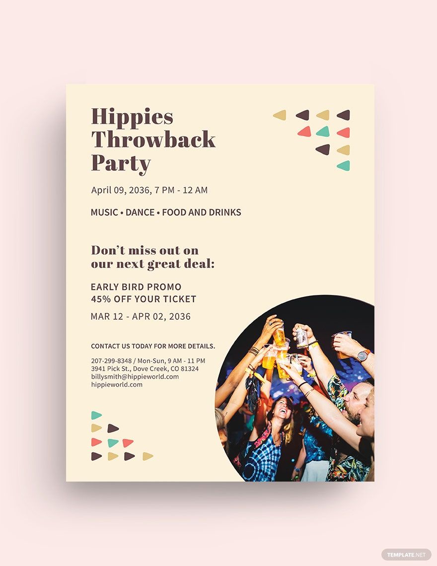 Hippy Flyer Template in Word, Google Docs, Illustrator, PSD, Apple Pages, Publisher, InDesign