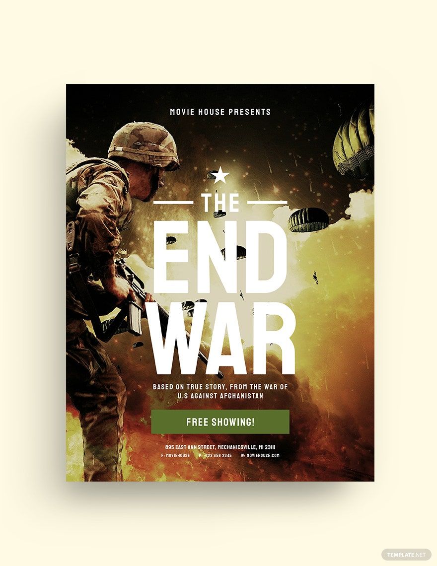 The End War Movie Flyer Template in Word, Google Docs, Illustrator, PSD, Apple Pages, Publisher, InDesign