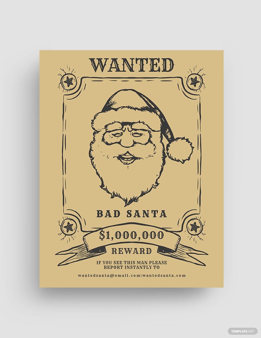 Wanted Bad Santa Flyer Template in Word, Google Docs, Illustrator, PSD, Apple Pages, Publisher, InDesign