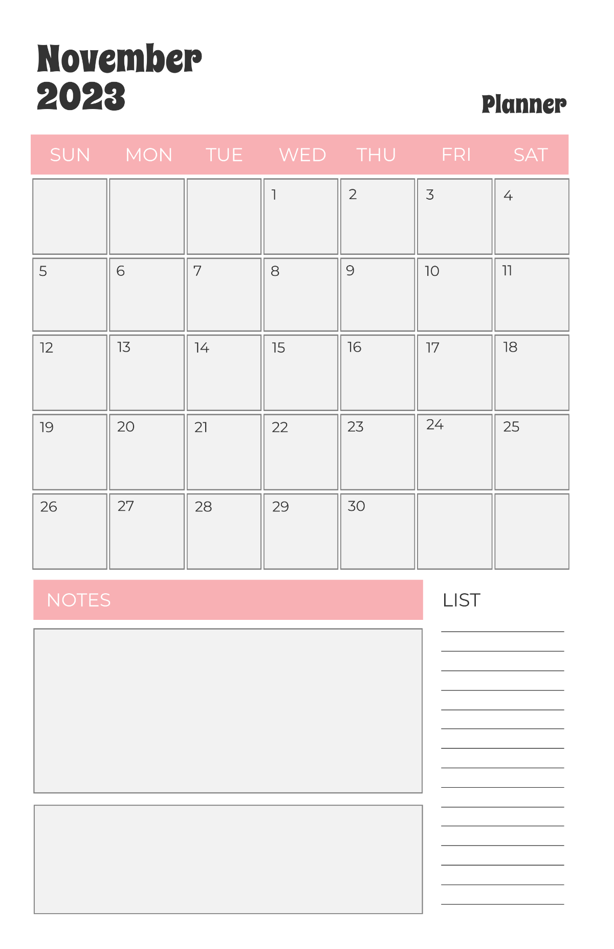 Printable November 2023 Deskpad Planner Template