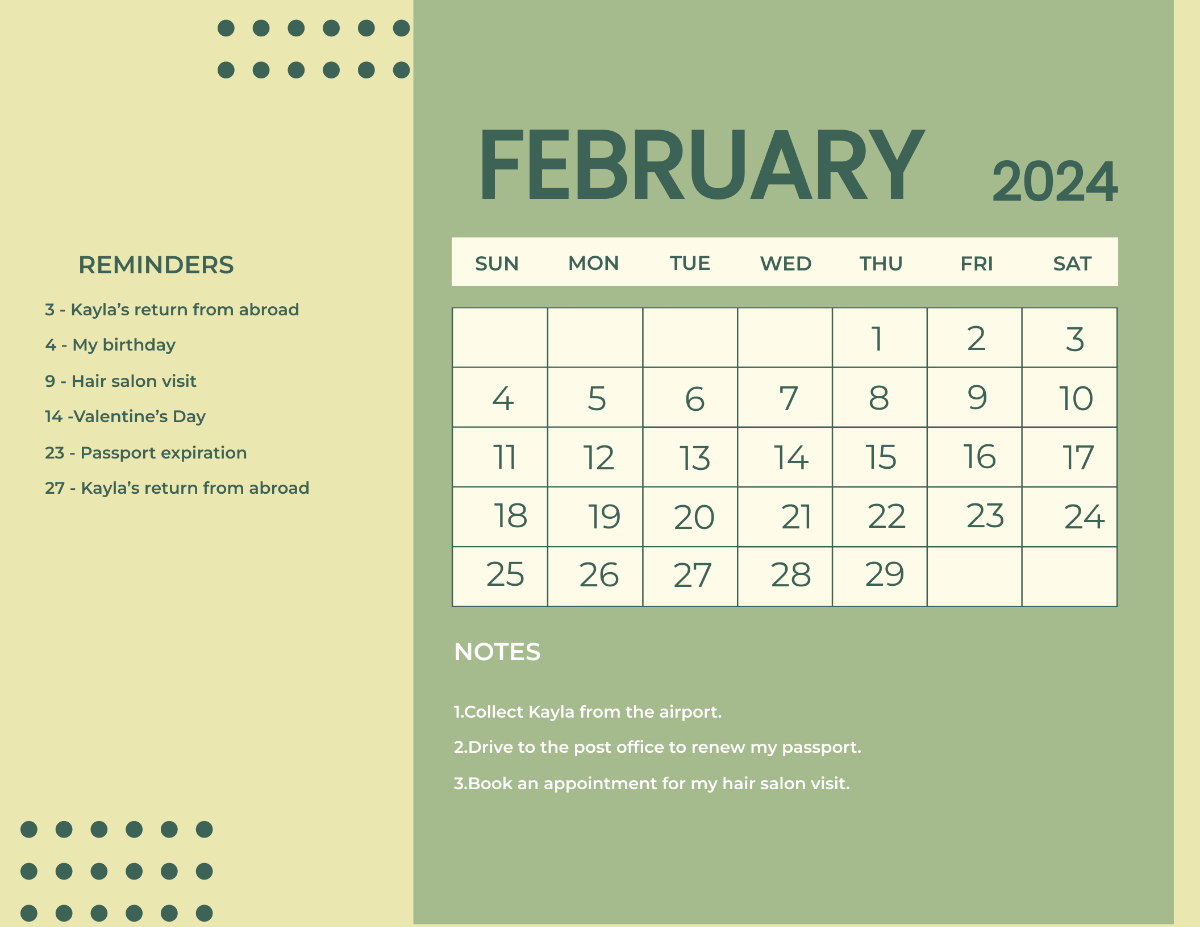 Printable February 2024 Monthly Calendar Template