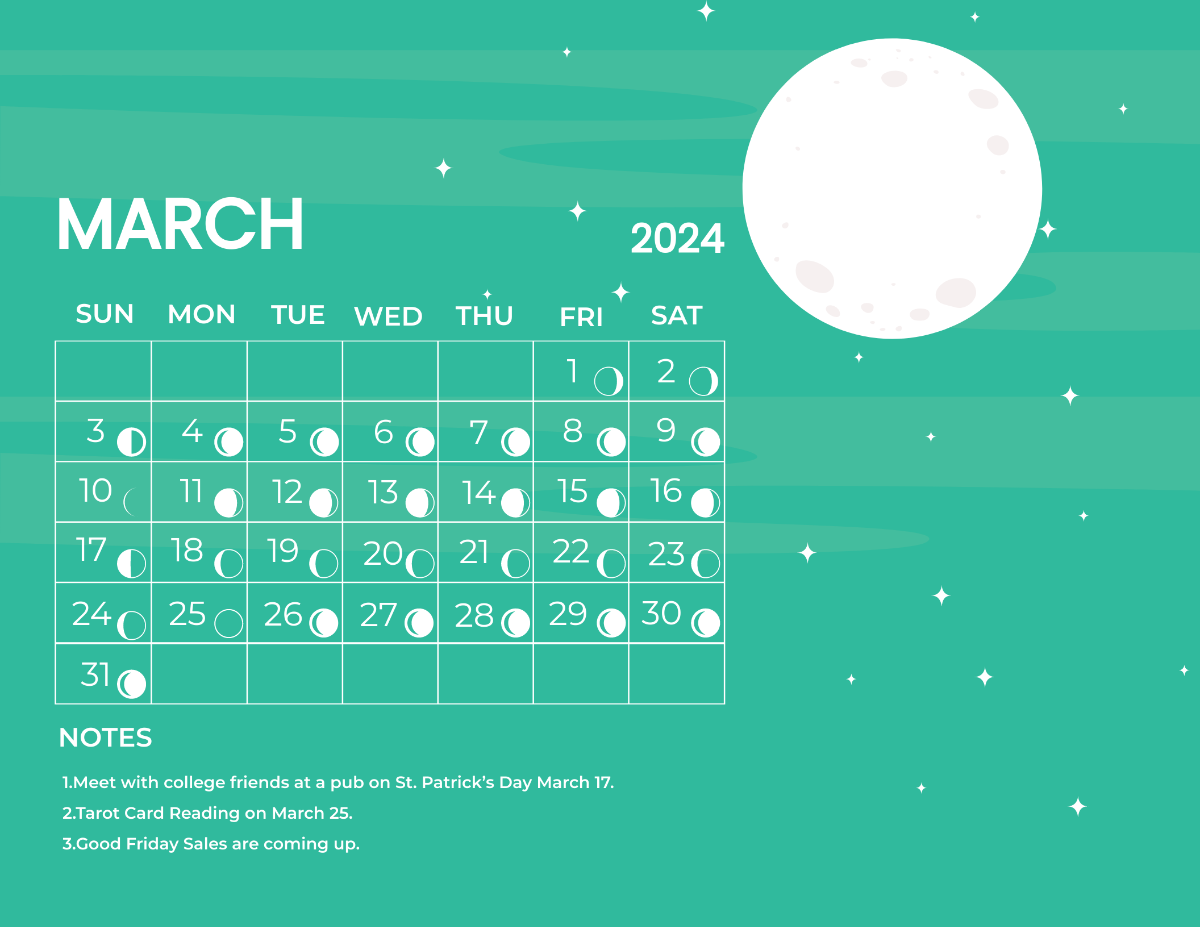 Lunar Calendar March 2024 Template