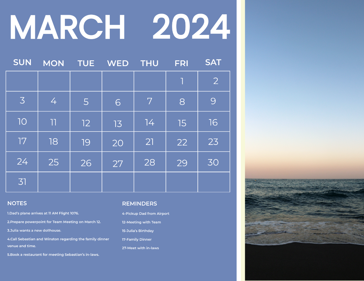 March 2024 Photo Calendar Template