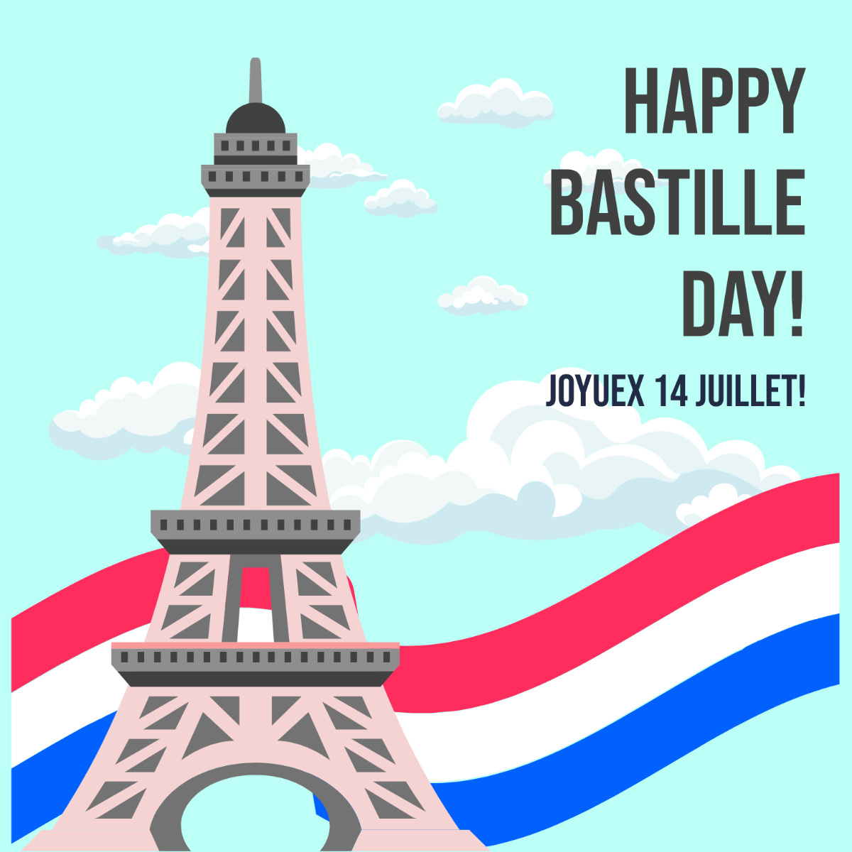 Bastille Day Wishes Vector Template