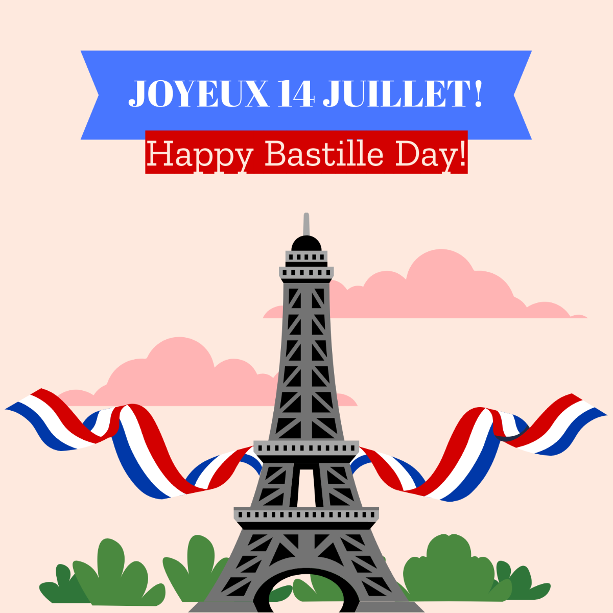 Free Bastille Day Greeting Card Vector Template