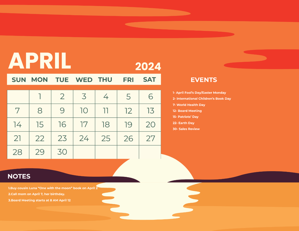 April 2024 Calendar With Holidays Template