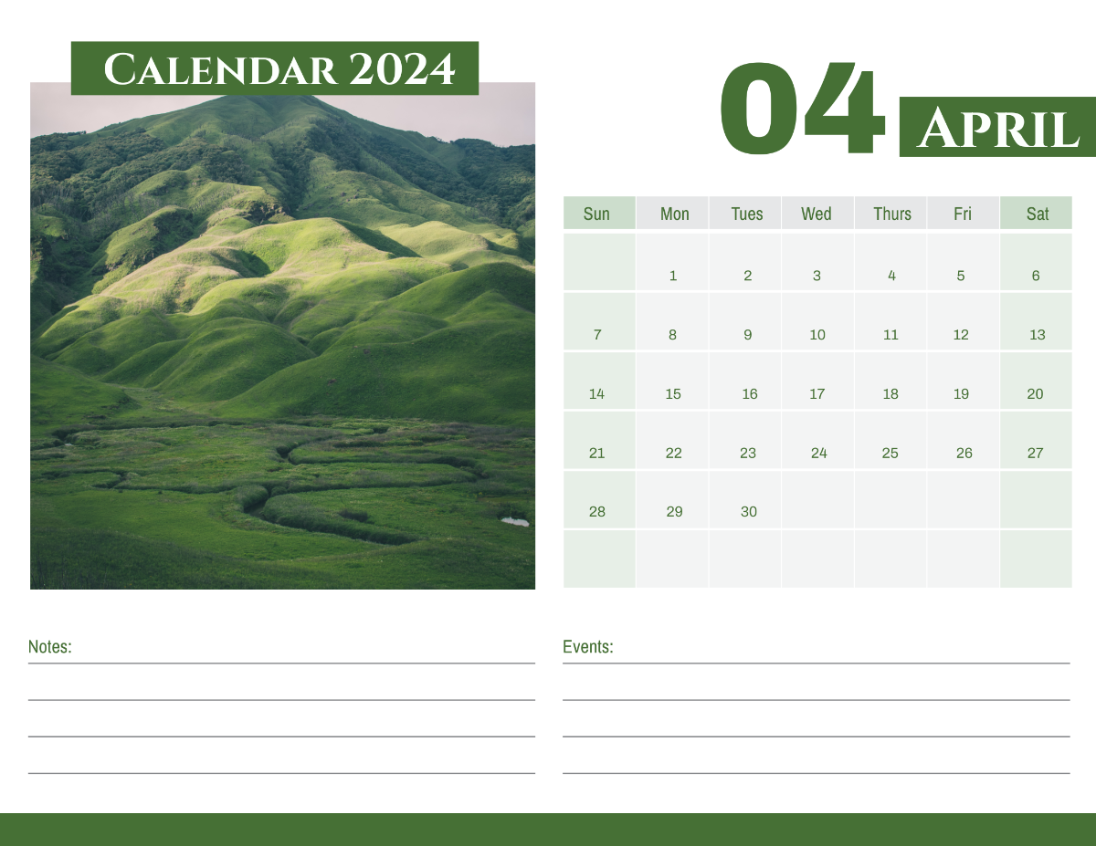 April 2024 Photo Calendar Template