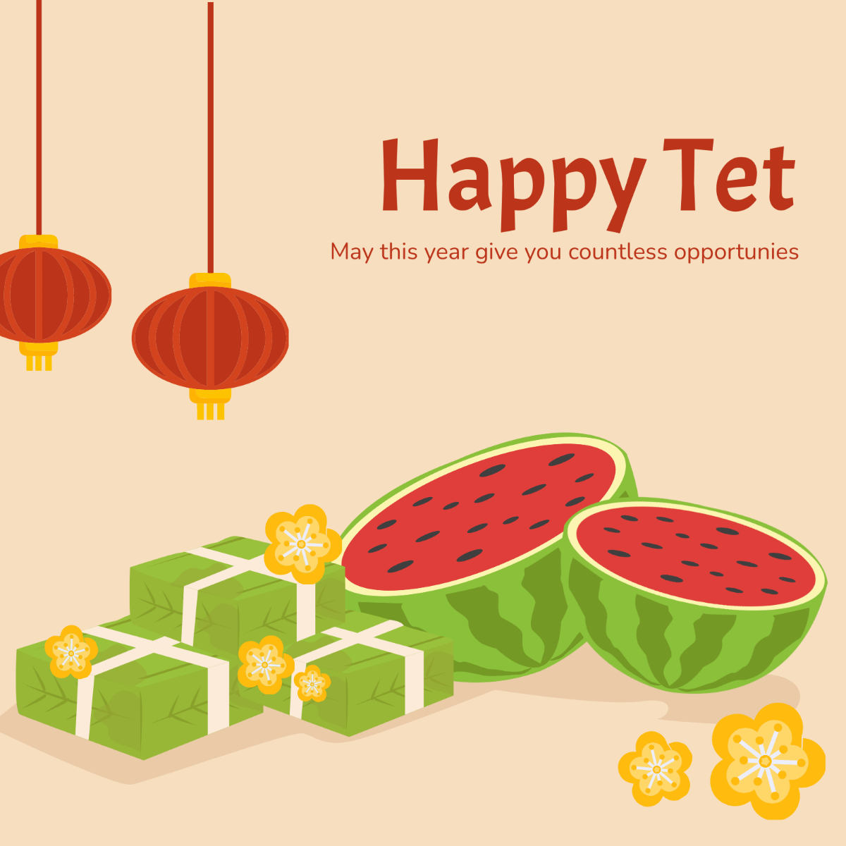 Tet Wishes Vector Template