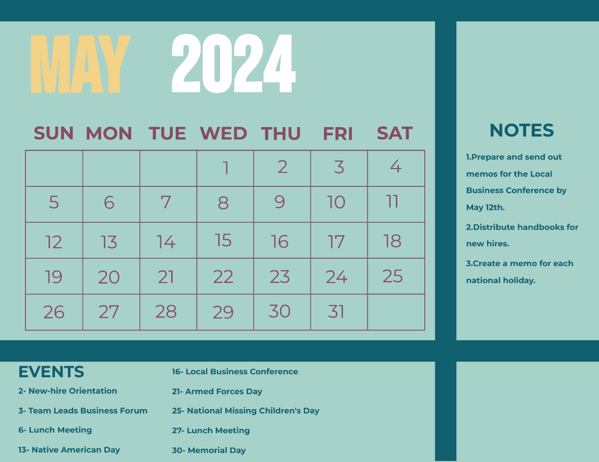 May 2024 Calendar With Holidays Template