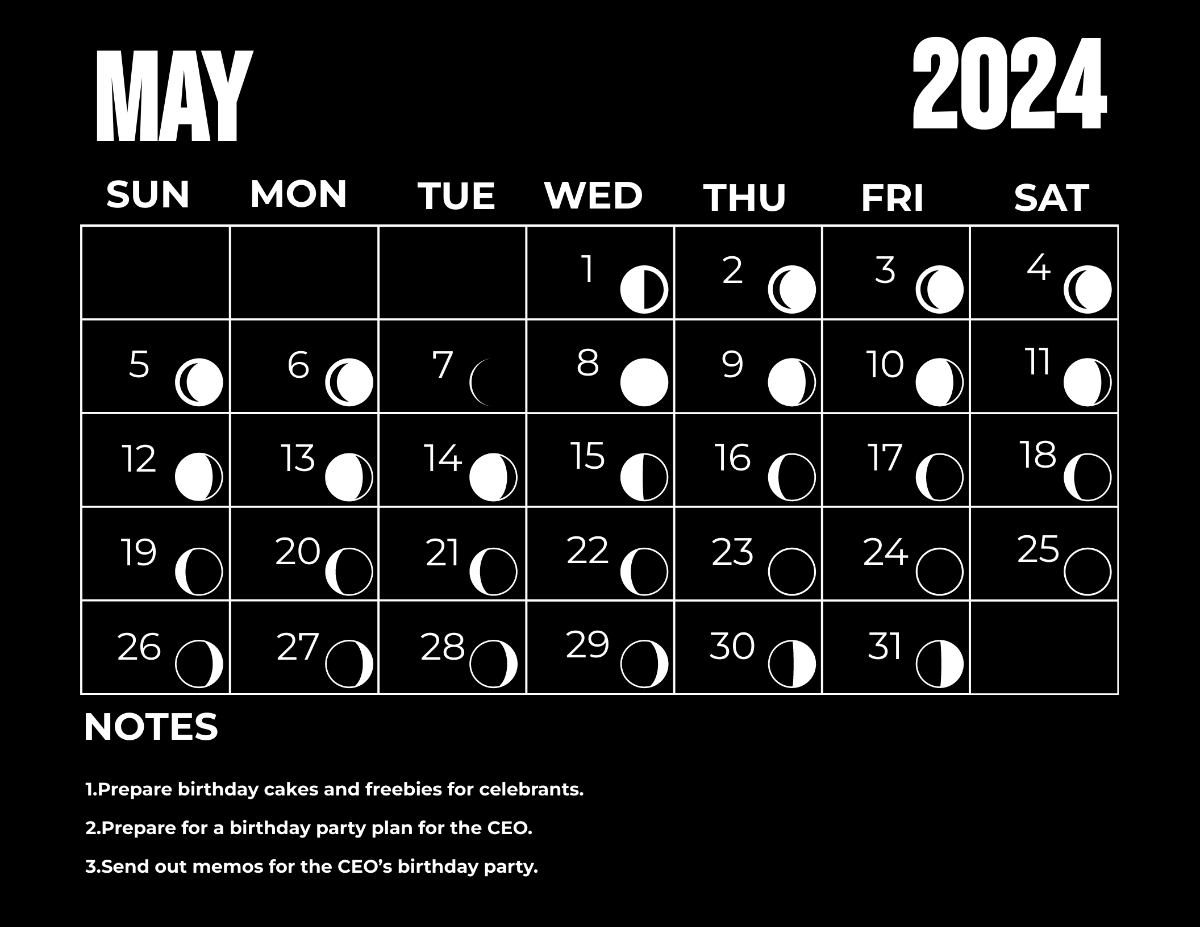 May 2024 Calendar With Moon Phases Template