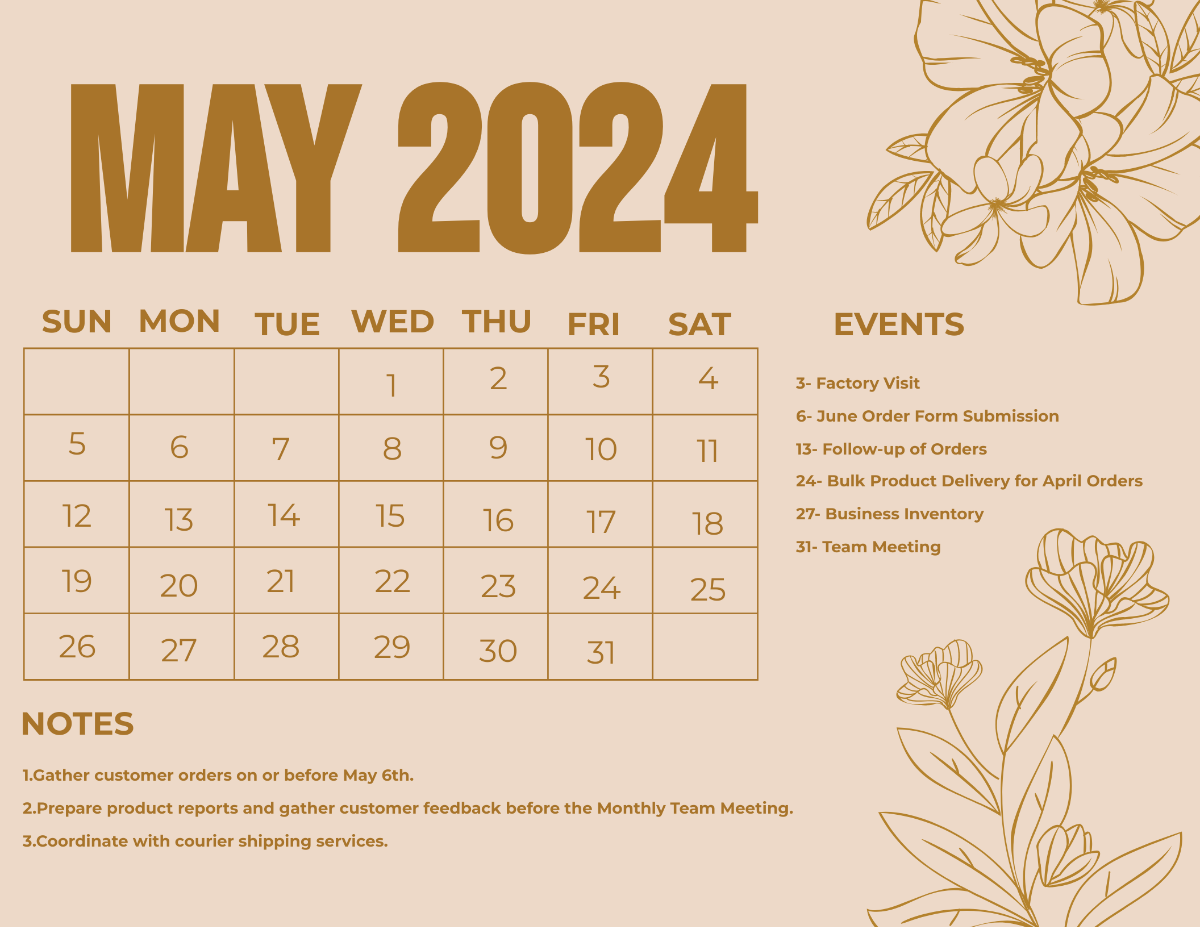 Fancy May 2024 Calendar Template